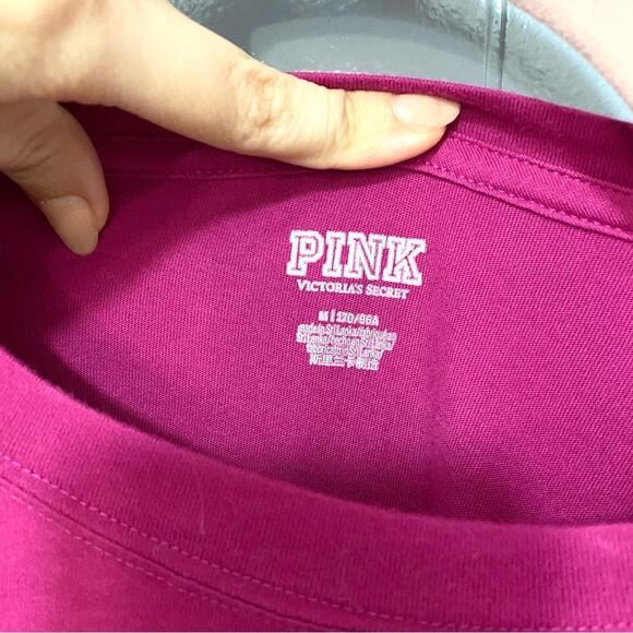 PINK Victoria's Secret Pink Magenta No Bad Vibes Graphic Crewneck Preppy Top M - Picture 4 of 7